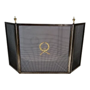 Fireplace Screen in Steel, Brass and Mesh in Neoclassical Style