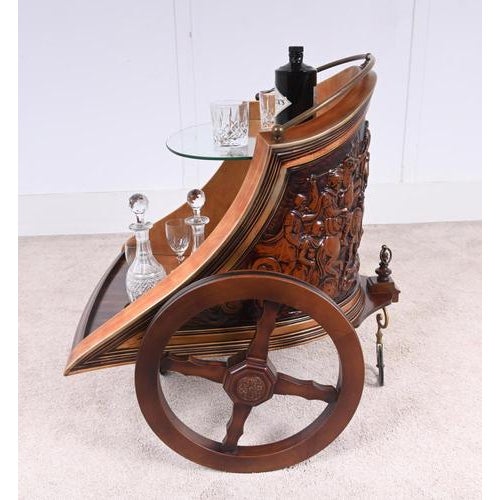 Mahogany Carved Chariot Bar Cart, 1920 For Sale - Image 12 of 13