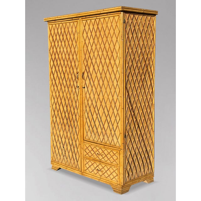 Wood Mid-Century Modern French Bamboo Wicker Wardrobe, 1970 For Sale - Image 7 of 9