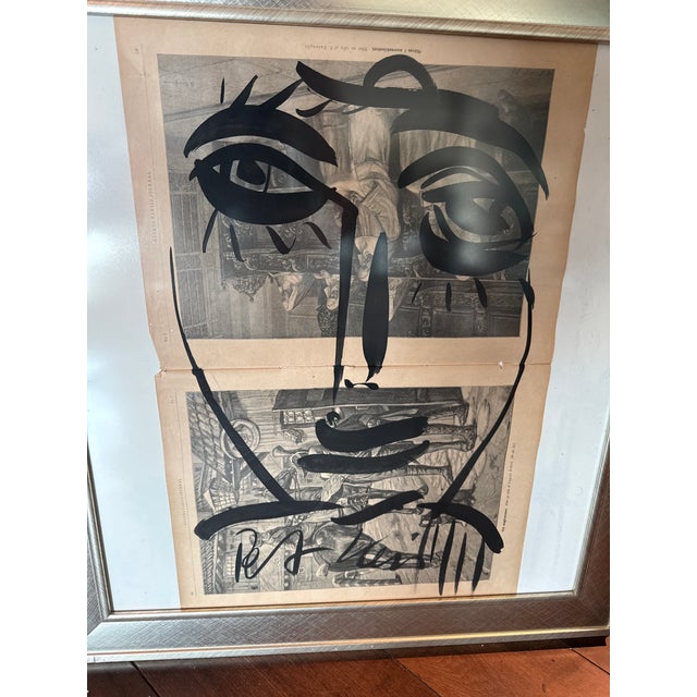 Abstract 1970s Peter Keil Early Portrait Painting on Print For Sale - Image 3 of 6