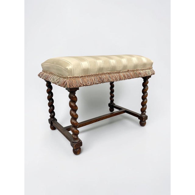 French Antique Jacobean Revival Walnut Barley Twist Bench | Louis XIII Style For Sale - Image 3 of 8