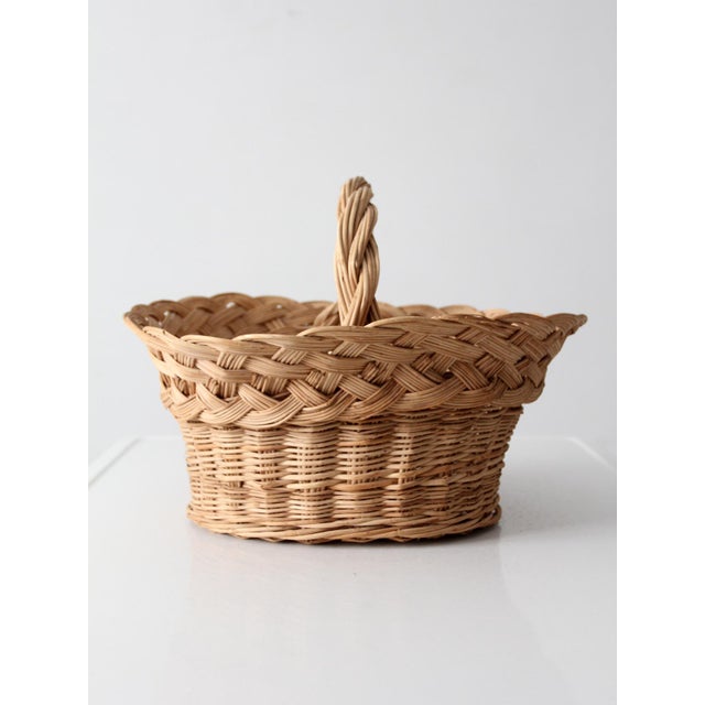 Vintage Wicker Basket With Handle For Sale - Image 10 of 11