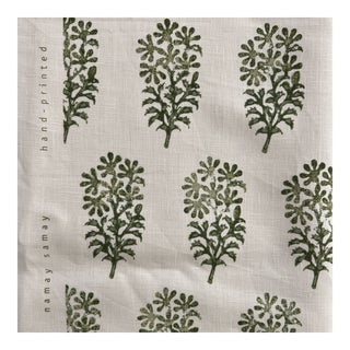 Namay Samay Alya Green Kale Hand Printed Linen Fabric- 2 Yards For Sale