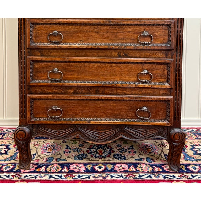 Antique French Louis XV Style Armoire Linen Cabinet Chest Bonnetiere Oak For Sale - Image 11 of 17