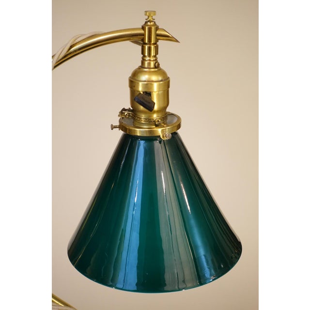 Vintage Faries Industrial Machine Age Brass 'C' Table Emeralite Shade Lamp 1910's Oc White Era Original Pristine Condition For Sale - Image 10 of 13