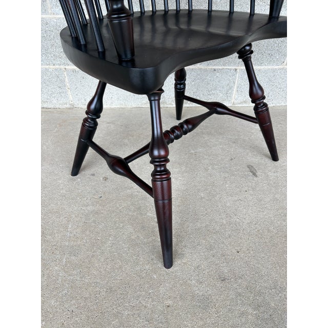 Wood Vintage Philadelphia Style Auburn Crackle Finish Comb Back Arm Chair For Sale - Image 7 of 11