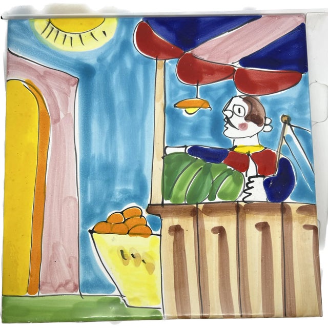 Vintage La Musa Styled Supporto Per Bicottura Made in Italy Sicilian Oranges Glazed Ceramic Hand Painted Tile For Sale - Image 12 of 12