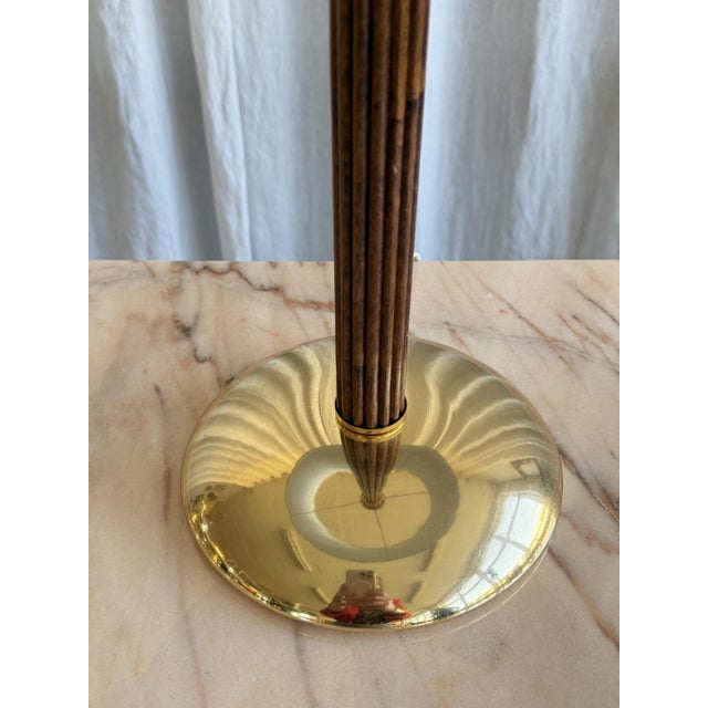 Gucci Mid-Century Wood and Brass Table Lamp with Gucci Fabric Shade, Italy, 1970s For Sale - Image 4 of 13
