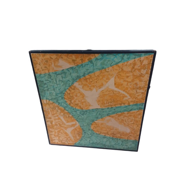 1960s Vintage Abstract Oil Painting on Canvas Signed Lou H P For Sale - Image 5 of 5