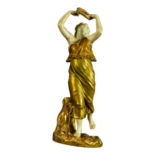 Royal Worcester Porcelain Figure of Lady with Tambourine by James Hadley For Sale