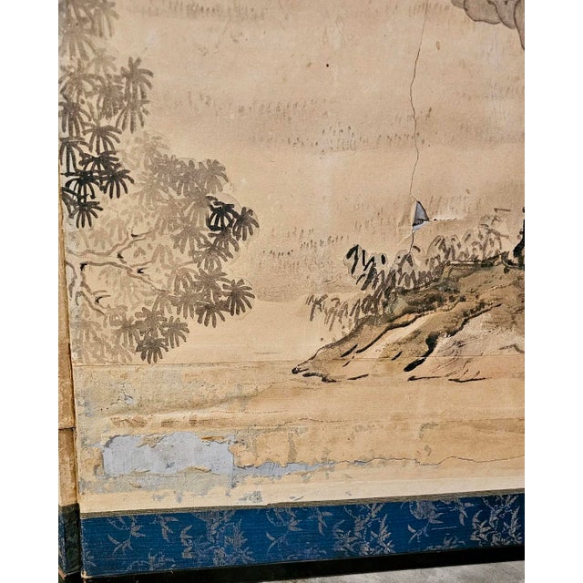 Late 19th Century Antique Chinese Panel Folding Screen Byobu Landscape Painting For Sale - Image 5 of 11