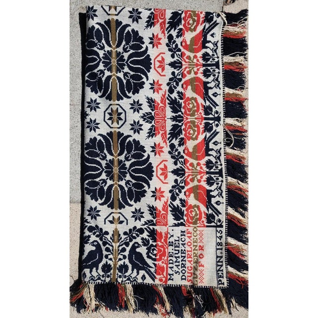 Pennsylvania Dated 1845 Woven Jacquard Coverlet For Sale In Los Angeles - Image 6 of 14
