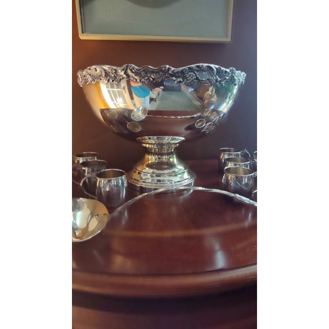 Silver Vintage Fb Rogers Silver Co Silverplate Punch Bowl Set With 12 Cups & Ladle 5614 For Sale - Image 8 of 13