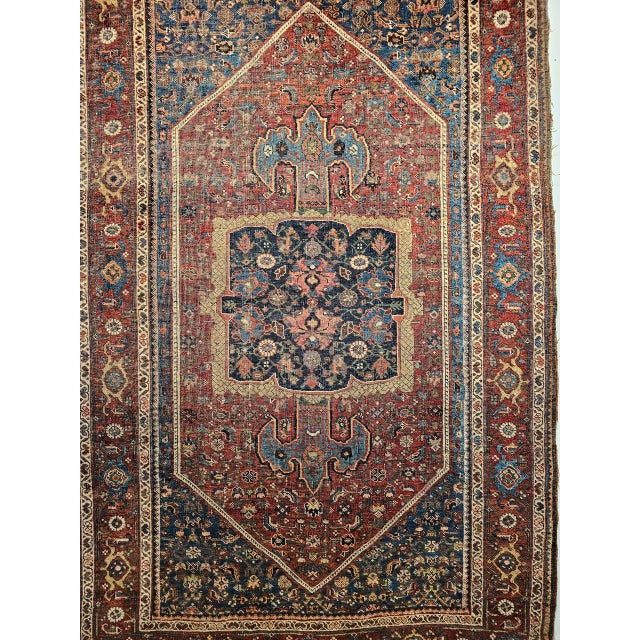 19th Century Persian Bidjar Rug, Hand-Knotted Wool, Geometric Herati Pattern, Burgundy & Blue, 5x7 For Sale - Image 16 of 18