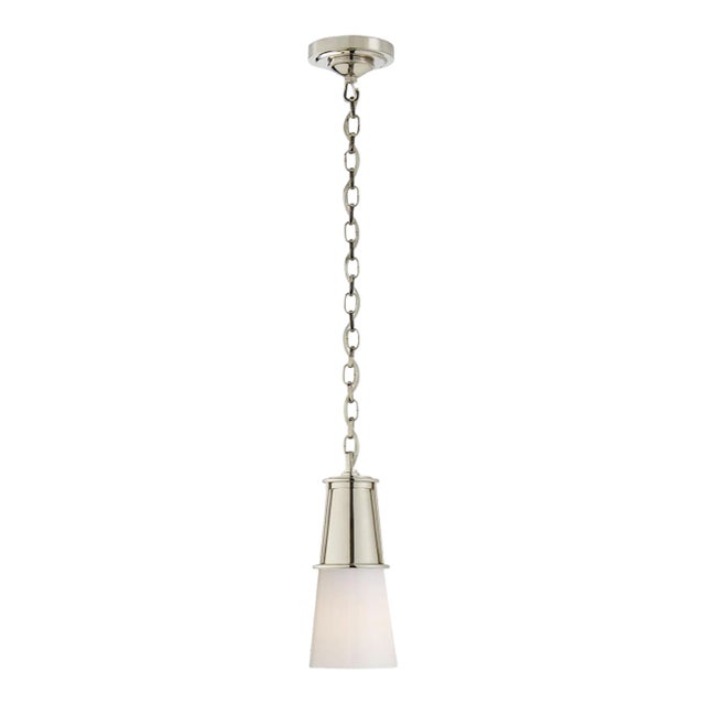 Thomas O'Brien for Visual Comfort Signature Robinson Small Pendant in Polished Nickel with White Glass For Sale