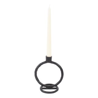 Single Circle Arman Aluminum Candlestick in Black For Sale