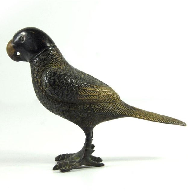 Metal Vintage Bronze Parrot Figurine For Sale - Image 7 of 8