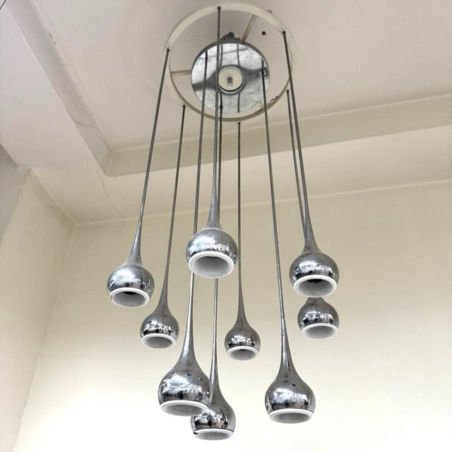 Modernist 9-Light Chandelier attributed to Angelo Brotto for Esperia, 1970s For Sale - Image 6 of 9