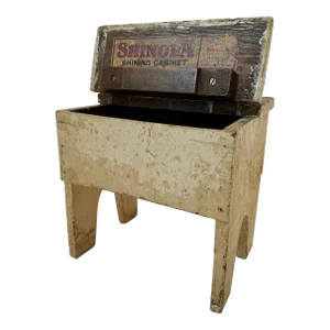 1930s Antique Shinola Primitive Painted White Distressed Wood Stool