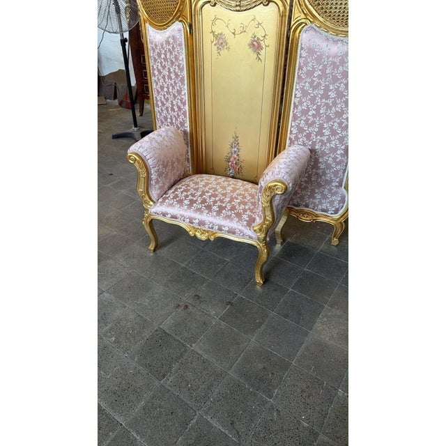 Rococo Vintage Rococo Folding Screen Handpainted Floral Gold leaf Set For Sale - Image 3 of 8