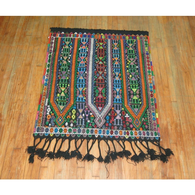 Colorful midcentury Turkish Jajim also known as Jijim. With the Jijim weaving technique, different colored threads are...