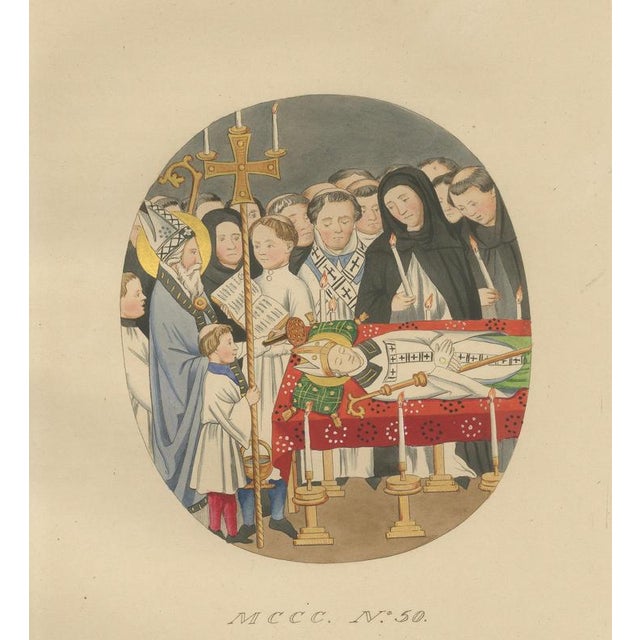 Paul Mercuri, Medieval Catholic Rituals Funeral & Mass, 1860, Hand-Colored Lithographs on Paper, Set of 2 For Sale - Image 4 of 9