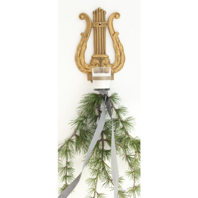 Mid 20th Century French Gilded Gold Harp Candle Votive Sconces, S/2 For Sale - Image 5 of 5