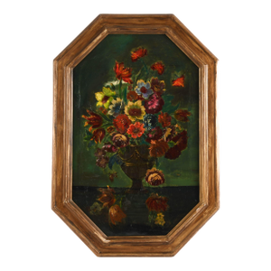 Framed Antique Floral Arrangement Oil on Canvas
