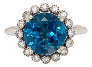 Rossana 14k White Gold London Blue Topaz Diamond Ring | Round 10mm, Size 6.75
