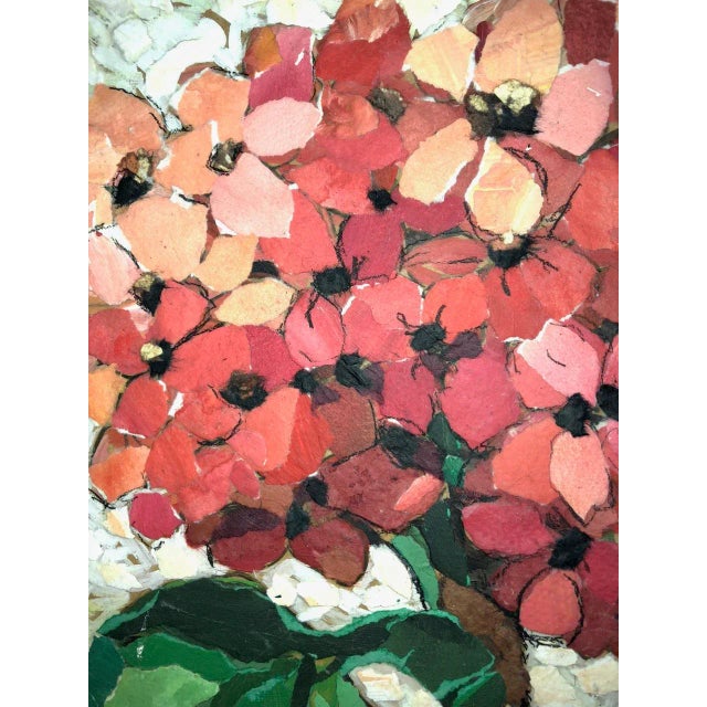 2010s Red Hydrangea Collage Painting For Sale - Image 5 of 7
