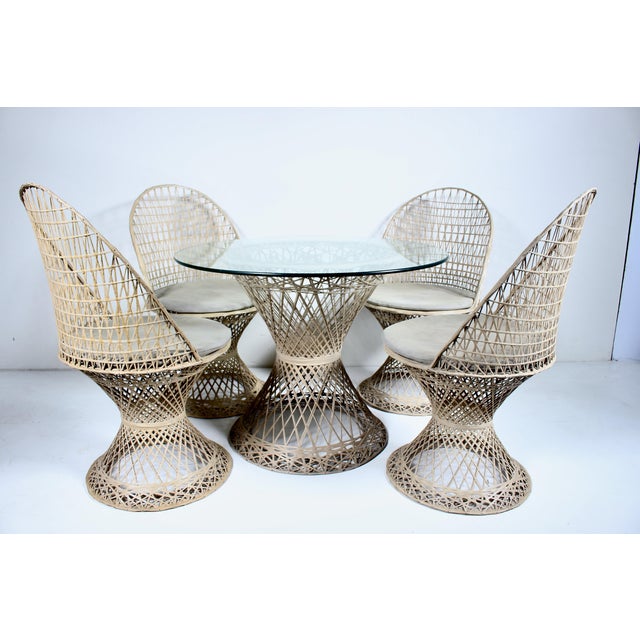Russell Woodard Tan toned Geometric Spun Fiberglass Cafe Set of 4. Featuring sturdy, balanced, woven Light Khaki Spun...