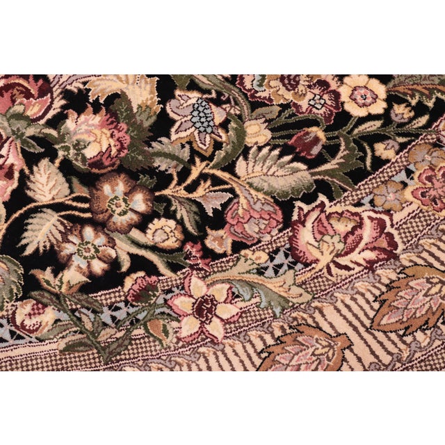1990s Art Nouveau 1990's Pak-Persian Black/Gold Wool Round Rug- 6'8'' X 6'10'' For Sale - Image 5 of 9