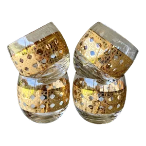 Culver Glass “Cannella” Roly Poly Bar Glasses- Set of 4, Circa 1970