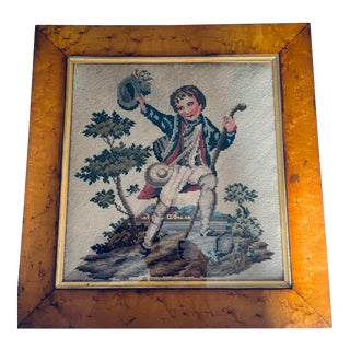 Late 1800s English Needlepoint With Maple Frame For Sale