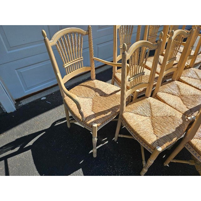 Vintage French Wheat-Sheaf Dining Chairs With Rush Seats - Set of 10 For Sale - Image 12 of 18