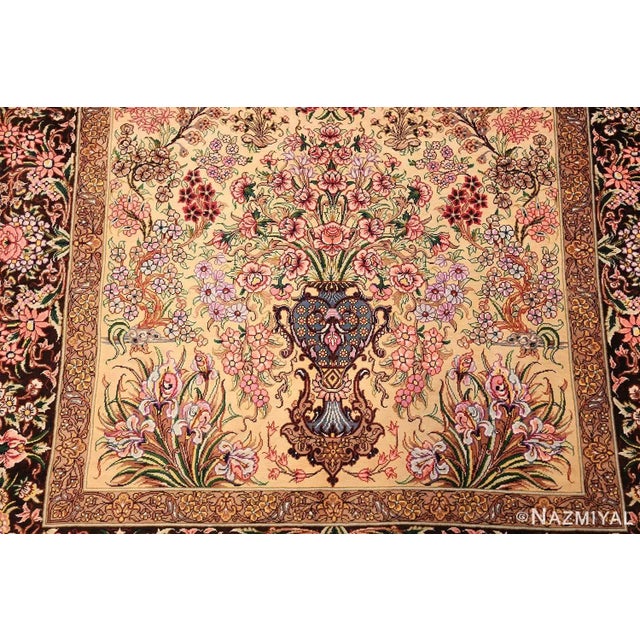 Cream Persian Silk Scatter Floral Vase Luxury Qum Rug For Sale - Image 8 of 9
