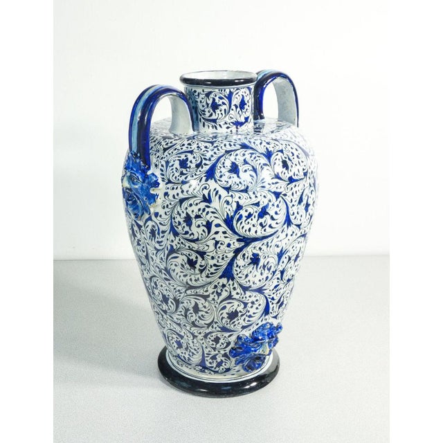 Ceramic vase hand painted molaroni biansata, with masks origin pesaro period 1920s molaroni brand pesaro material hand-...