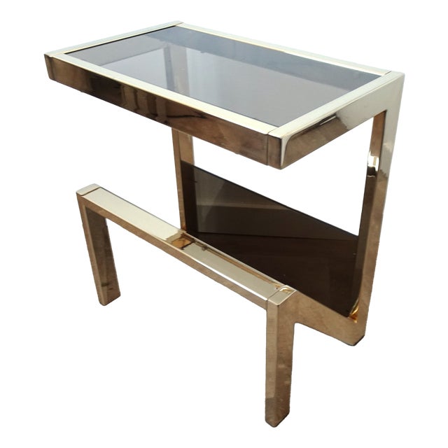 Gilded Magazine Rack or Side Table from Belgo Chrom / Dewulf Selection, 1970s For Sale