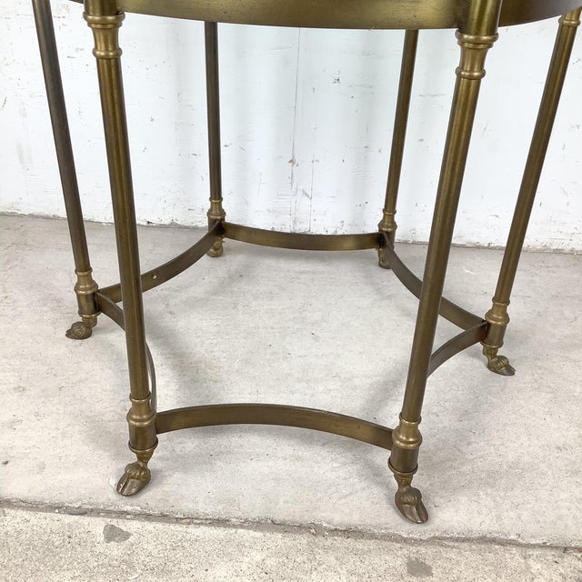Mid 20th Century 1970s Neoclassical Brass and Octagonal Glass Accent Side Table in the Style of La Barge For Sale - Image 5 of 16