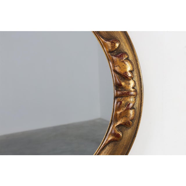 Wood Art Deco Oval Gilt Oak Mirror, Belgium, 1920s For Sale - Image 7 of 11