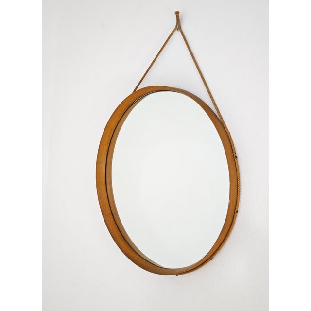 Mid-Century Modern Round Wooden Wall Mirror with Rope, 1950s For Sale - Image 11 of 15