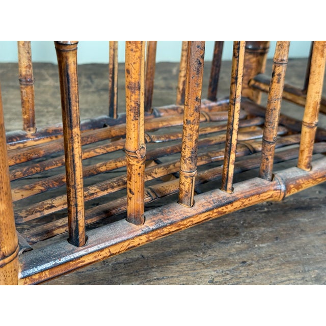 Wood Burnt Bamboo Magazine Rack Chinoiserie Hollywood Regency Rattan Style Holder For Sale - Image 7 of 7