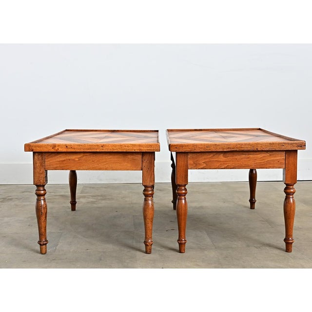 French Vintage Pair of Parquet Coffee Tables For Sale - Image 10 of 15