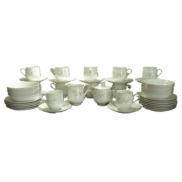 Mid 20th Century Mid 20th Century Snack Set for 12 by Sango China, Chapel Rose Pattern #6276, With Creamer and Sugar For Sale - Image 5 of 15