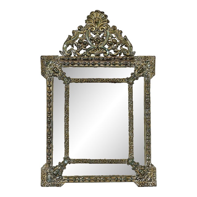 French 19th Century Petite Brass Cushion Mirror For Sale