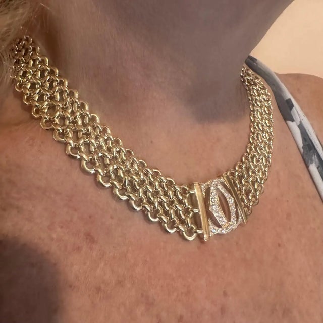 1990s Cartier Penelope Diamond Double C Three Row Yellow Gold Necklace For Sale - Image 15 of 17
