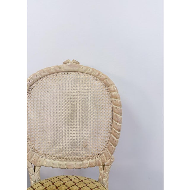 Set of 6 Vintage Cane Dining Chairs Coastal Chic W/ Captains Chairs Hollywood For Sale - Image 11 of 16