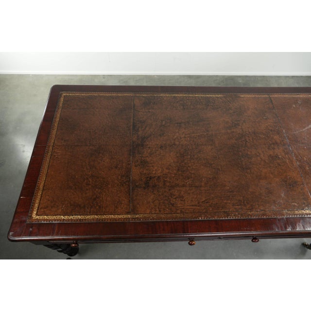 Wood Antique English Writing Desk with Dark Brown Leather Top, 1800s For Sale - Image 7 of 13