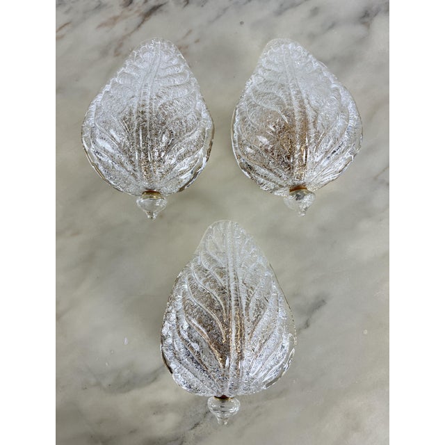 Gold Murano Glass Wall Lamps in the style of Venini, 1980s, Set of 3 For Sale - Image 8 of 9