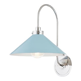 Hudson Valley Lighting Mark D. Sikes Clivedon 1-Light Sconce, Polished Nickel/Blue Bird For Sale